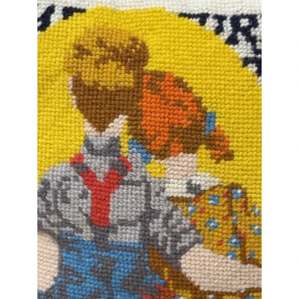 VTG Norman Rockwell Saturday Evening Post handmade Needlepoint‎ pillow  Ruffles
